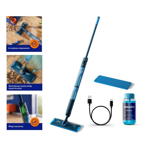 Mop elektryczny PHILIPS OneUp XV5113/01 czas pracy do 70 minut, 2x szybsze mopowanie (Bezprzewodowy)